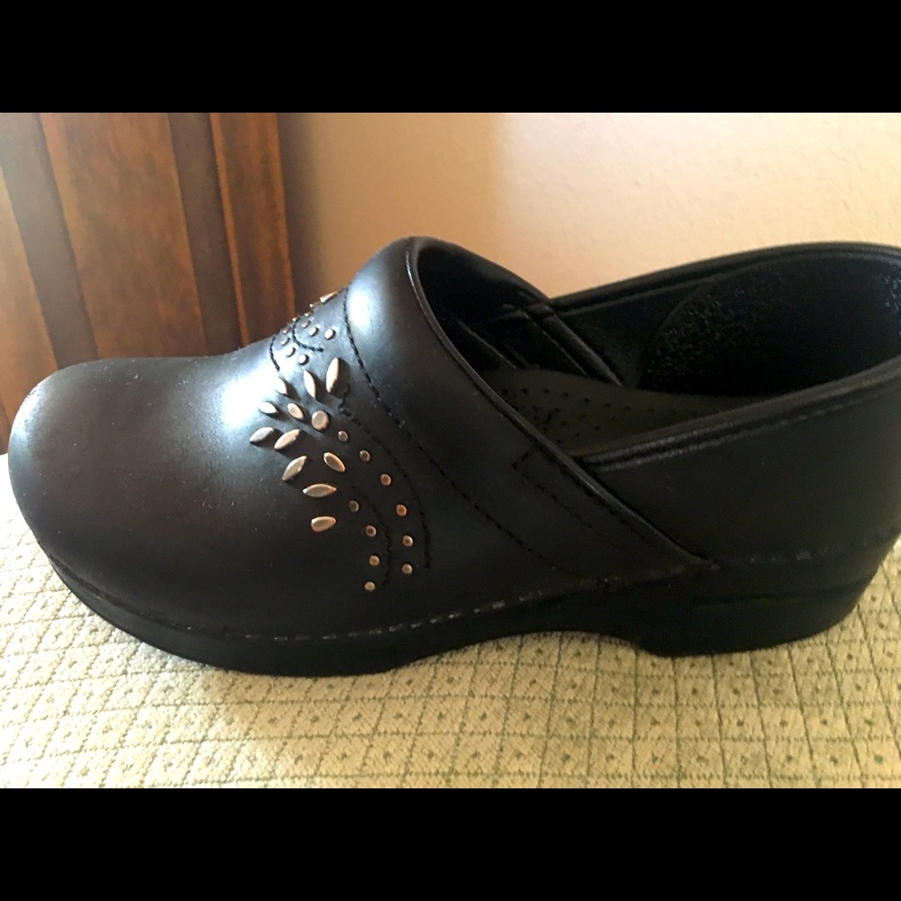 Boiled black Danskos w/ silver embellishments
